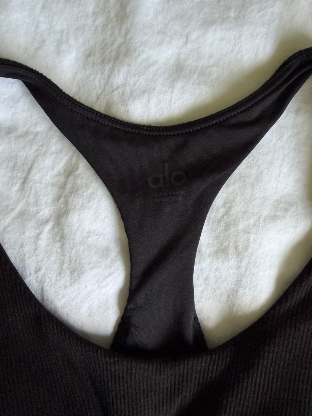 ALO Yoga Black Ribbed Knot-Front Racerback Sports Bra - Picture 2 of 3